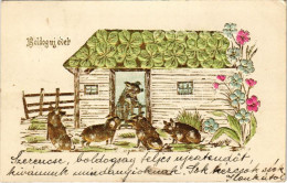 T2/T3 1912 Boldog új évet! Malac Család. Dombornyomott / New Year Greeting, Pig Family - Embossed (EK) - Unclassified