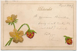 T2/T3 1899 (Vorläufer) Üdvözlet! Hímzett üdvözlő Képeslap. Schmidt Testvérek Kiadása / Embroidered Greeting - Sin Clasificación