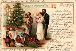 T4 1902 Frohliche Weihnachten / Christmas Greeting Art Postcard With Christmas Tree And Toys. Emb. Litho (lyuk / Pinhole - Sin Clasificación