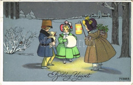 T2/T3 1933 Boldog Újévet! / New Year Greeting Art Postcard With Pig. M. M. Nr. 1392. Litho S: Pauli Ebner - Non Classificati