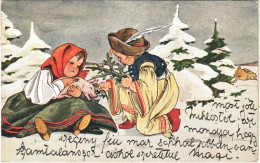 T2/T3 1917 Újévi üdvözlet! / New Year Greeting Card, Hungarian Folklore (EK) - Non Classés