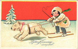 T2 1925 Boldog Karácsonyi Ünnepeket! / Christmas Greeting Card, Polar Bear, Ski, Winter Sport. H.W.B. Ser. 2859. Litho - Ohne Zuordnung