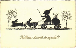 T2/T3 1931 Kellemes Húsvéti Ünnepeket / Easter Greeting Silhouette Card, Dwarf With Rabbits. W.S.S.B. 8750. (EK) - Unclassified