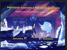 ROUMANIE 2009, PROTECTION ZONES POLAIRES ET DES GLACIERS, MANCHOT EMPEREUR, 1 Bloc De 2 Valeurs, Neuf / Mint. R1459 - Préservation Des Régions Polaires & Glaciers