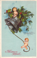 FANTAISIE - NOEL - Illustration - Petits Anges Cloche Et Houx - Carte Postale Ancienne - Altri & Non Classificati