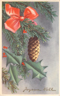 FANTAISIE - NOEL - Pomme De Pin Et Noeud Rouge - Carte Postale Ancienne - Altri & Non Classificati