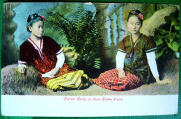 Cpa Asie,  JEUNES FILLES ,Birmanie KAREN GIRLS In Their Home Dress , Tribes Of Burma  ASIA OLD PC - Myanmar (Burma)