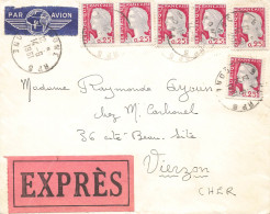 LETTRE. 1960. EXPRES. BONE RP. ALGERIE. PAR AVION. POUR VIERZON. CHER. MARIANNE DECARIS. 150Fr - 1960 Maríanne De Decaris