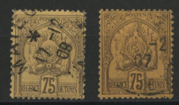 N° 19 ( X 2) Deux Nuances 75 Ct Violet-noir Sur Jaune Et Noir Sur Orange Cote 22 € TB - Used Stamps