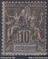 TIMBRE DIEGO SUAREZ TYPE GROUPE 10c NOIR N° 42 NEUF * GOMME PETITE CHARNIERE - Unused Stamps