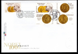 2001 Joint Sweden And USA, OFFICIAL SWEDISH MIXED FDC: Alfred Nobel - Joint Issues