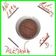 ALEMANIA – GERMANY - IMPERIO MONEDA DE COBRE DIAMETRO 17.5 Mm. DEL AÑO 1894 – CECA-D- KM-1  GOBERNANTE: WILHELM II - 1 Pfennig