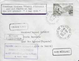 1ERE LIAISON FRANCE POLYNESIE PAR LOS ANGELES 1960, VALLEE DE LA SIOULE ( SEUL ) CACHE D ARRIVEE PAPEETE ILE DE TAHITI - Covers & Documents