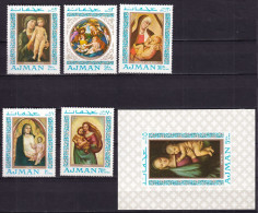 Ajman 327 - 331 Und Block 66 Postfrisch, Madonnengemälde (Nr.1948) - Madonnen