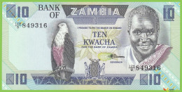 Voyo ZAMBIA 10 Kwacha ND/1988 P26e B127e  UNC Prefix 128/D Fish Eagle - Sambia