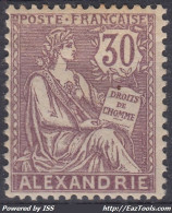 TIMBRE ALEXANDRIE MOUCHON 30c VIOLET N° 28 NEUF * GOMME AVEC CHARNIERE - Unused Stamps