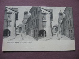 CPA SUISSE Canton De VAUD COPPET Grande Rue Et Eglise ANIMEE ENFANTS Vue Stéréoscopique PRECURSEUR Avant 1905 - Coppet