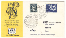 Norvège - Lettre De 1957 - Oblit Oslo - 1 Er Vol Kobenhavn Tokyo Via Nordpolen - Idées Européennes - - Briefe U. Dokumente