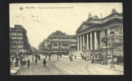 Bruxelles Tramway Place De La Bourse Et Boulevard Anspach 1919 Brussel Htje - Lanen, Boulevards