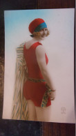 1930 Colorisée Fantaisie Art & Déco Belle Jeune Femme COULEUR FLASH  MAILLOT BAIN SWIMING POOL - Women