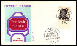 BERLIN 1981 - Michel Nr. 654 FDC - Peter Christian Wilhelm Beuth - 1981-1990