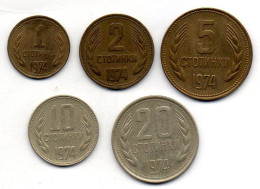 BULGARIA, Set Of Five Coins 1, 2, 5, 10, 20 Stotinki, Brass, Nickel-Brass, Year 1974, KM # 84, 85, 86, 87, 88 - Bulgaria