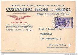 FERONI - BARI / BARLETTA -  CARTOLINA COMMERCIALE VIAGGIATA  1952 - - Barletta