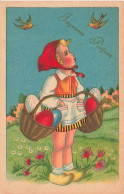 FÊTES ET VOEUX - Pâques - Une Fille Avec Deux Paniers D'œufs Regardant Les Oiseaux - Colorisé - Carte Postale Ancienne - Easter