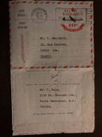 AEROGRAMME Pour La FRANCE AVION 10c OBL.MEC. NOV 16 1962 VANCOUVER - 1953-.... Règne D'Elizabeth II