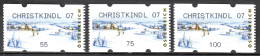 MiNr. 3x (55, 75, 100) ATM 9 F, Eindruck: „CHRISTKINDL 07“; Postfrisch (**) - Machine Labels [ATM]