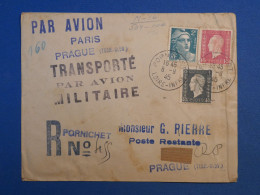 B147  FRANCE  BELLE LETTRE RARE 1945 PAR AVION MILITAIRE DE PARIS A PRAGUE +AFF. PLAISANT+++ - 1927-1959 Briefe & Dokumente