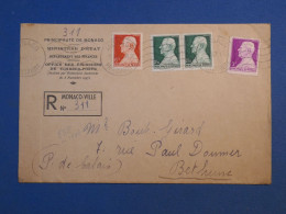 B147  MONACO BELLE LETTRE RECO 1947 MINISTERE D ETAT A BETHUNE  FRANCE +PA N°110+AFF. PLAISANT+++ - Storia Postale