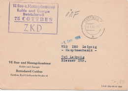 DDR Brief Von ZKD VE Bau Und Montagekombinat Kohle Und Energie 75 Cottbus 1965 Nach Leipzig - Service Central De Courrier