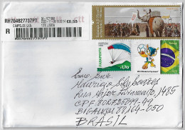 Portugal 2023 Cover From Lisbon Agency Campolide To Brazil Meter Stamp + 3 Commemorative Elephant Soccer Paragliding - Storia Postale