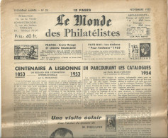 Le Monde Des Philatélistes N°25 _ Novembre 1953 - Französisch