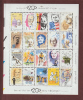 BELGIQUE - Feuillet Neuf ** De 1999 - Le Tour Du 20ème Siècle En 20 Timbres - Personnages / Sports / Détentes  -  2 Scan - 1991-2000