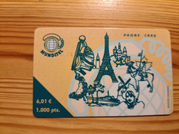 Prepaid Phonecard Spain, Munditel - France, Paris, Eiffel Tower - Sonstige & Ohne Zuordnung