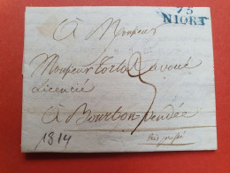 Marque Postale En Bleu De Niort Sur Lettre Avec Texte Pour Bourbon En 1814 - N 53 - 1801-1848: Precursors XIX