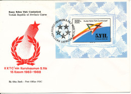 Cyprus Turkey FDC The Republic 5th. Anniversary Minisheet 15-11-1988 - Lettres & Documents