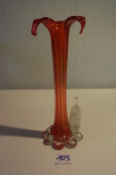 C105 Ancien Vase Soliflore Rouge Très Beau En Verre Travaillé - Art Nouveau / Art Deco