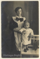 Great Take Of Baby Boy With Teddy Bear & His Nanny (Vintage RPPC 1910s/1920s) - Jeux Et Jouets