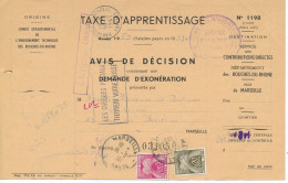 1958 Taxe Gerbes 90 5c + 92 Sur AVIS DE DECISION Taxe Apprentissage Marseille Bouches Du Rhône - 1960-.... Covers & Documents