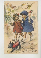 Illustrateur GERMAINE BOURET - ENFANTS - Jolie Carte Fantaisie Enfants Et Chien "On Va Leur Souhaiter Une Bonne Année... - Bouret, Germaine