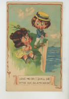 Illustrateur RIGHT - ENFANTS - Jolie Carte Fantaisie Enfants Au Bord D'une Falaise "Love Me Or I Shall Die !" - LAPINA - Right