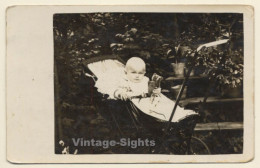 Little Baby & Teddy Bear In Stroller (Vintage RPPC 1910s/1920s) - Jeux Et Jouets