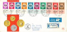 Israel Registered FDC Jerusalem 6-1-1960 Set Of 10 Old Coins Motive With Cachet Sent To Denmark - FDC