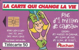 F1012A  09/1999 - AUCHAN PRUNE - 50 SO3 - (verso : N° Sur Fond Noir - Deux Lignes Alignées) - 1999