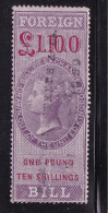 GB Fiscals / Revenues Foreign Bill;  £1/10/  Lilac And Carmine Average Used Barefoot 65 (thick Glossy Paper) - Fiscales