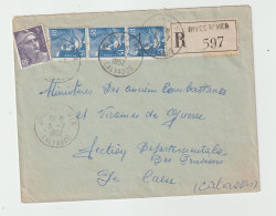 7242 LETTRE COVER 1952 RECOMMANDE REGISTERED DIVES SUR MER GANDON CAEN - 1921-1960: Période Moderne