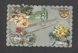 Themes Div Ref UU460- Carte Matiere Celluloid -celluloide - Ajoutis - Decoupis -chromos Et Veritables Paillettes Dorées - Sonstige & Ohne Zuordnung